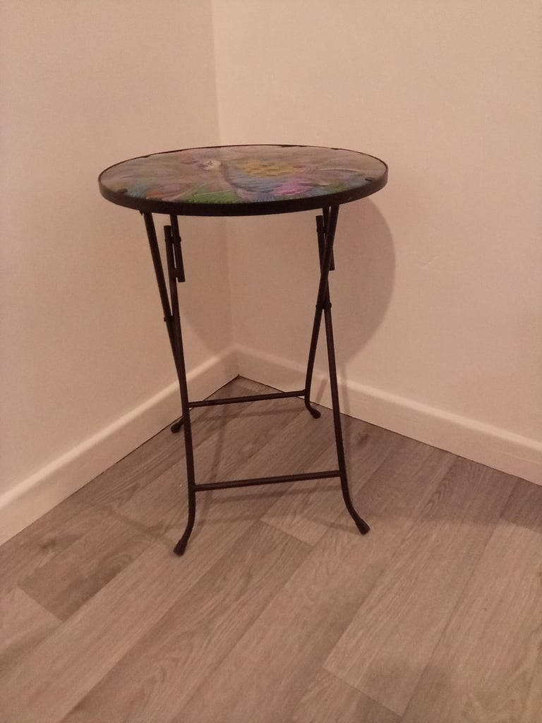 Hand painted peacock glass table