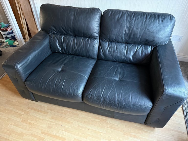 image for Black leather 2 seater sofa 
