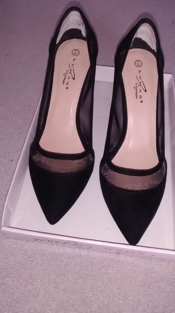 image for Black suede and net shoes