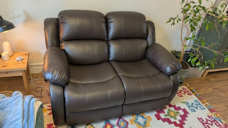 image for 2-seater recliner sofa (brown faux leather)