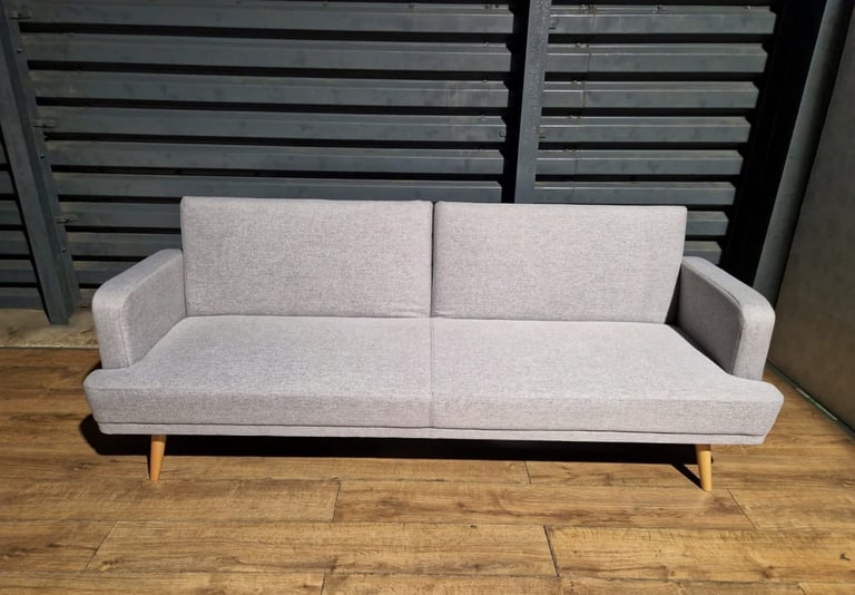 Barely Used Fabric 3 Seater Clic Clac Sofa Bed - Light Grey.