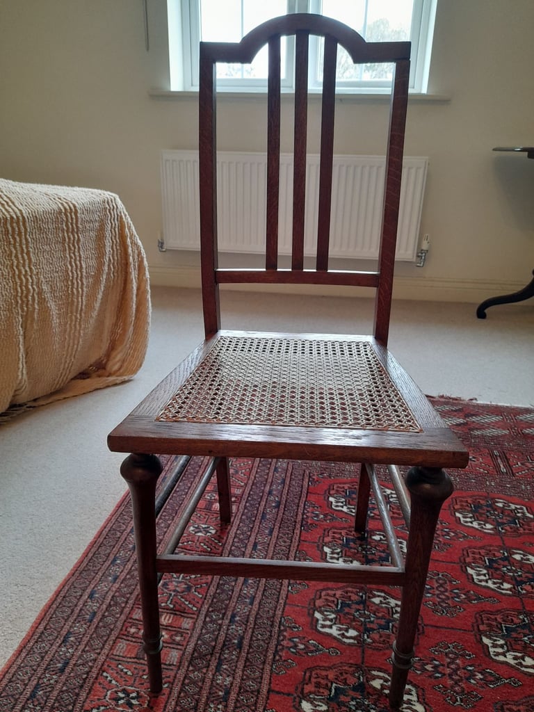 image for Edwardian upright cane rattan seat oak chair