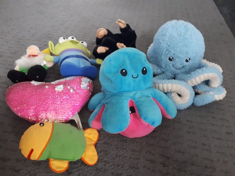 Soft Toys, Plush & Cuddly Toys, Kid's Toy Bundle -Monkey, Octopus, Baby Octopus, Heart