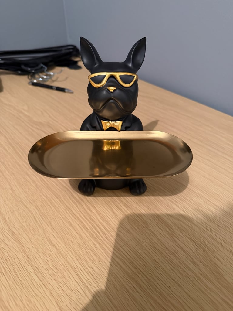 French Bulldog Resin Statue with Tray