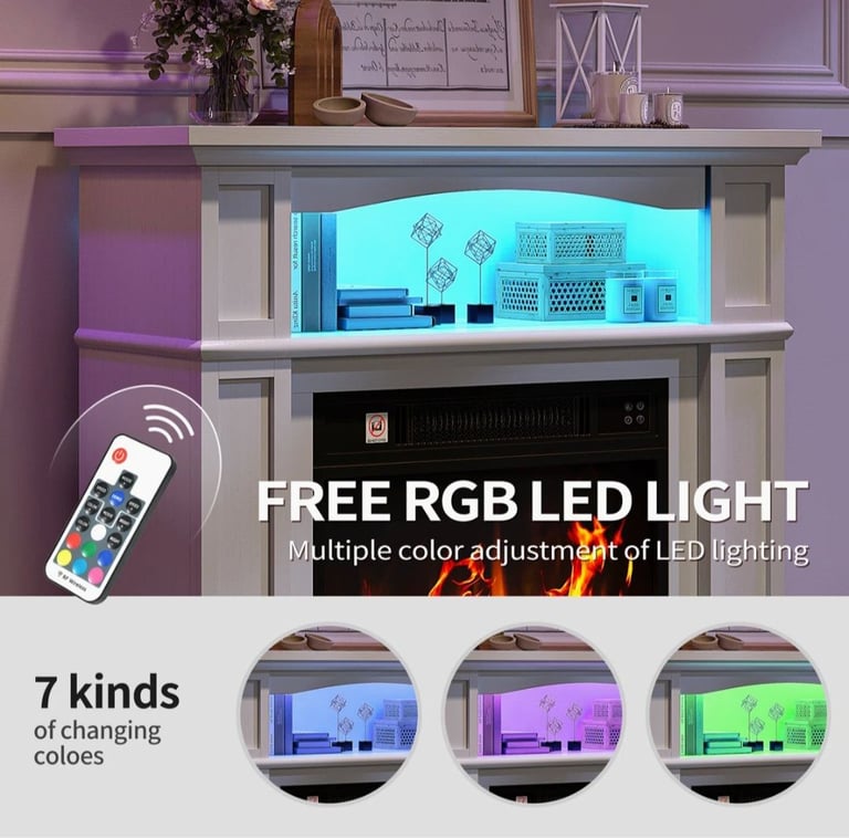 Russel Lark Manor Electric Fireplace with LED Storage Shelf