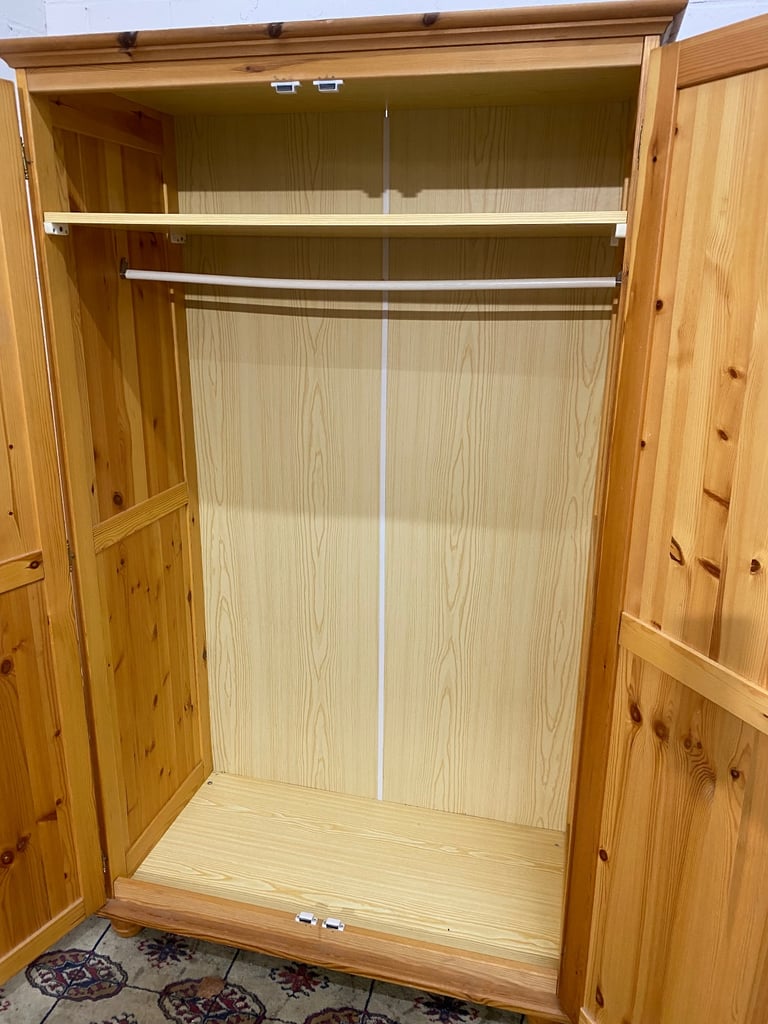 Beautiful Assembled Two Doors Pine Wardrobe 