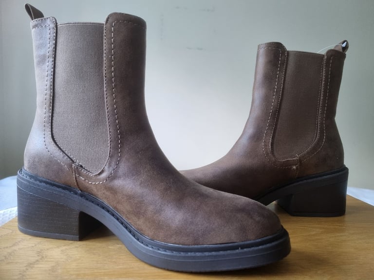 image for Brown leather look ankle boots