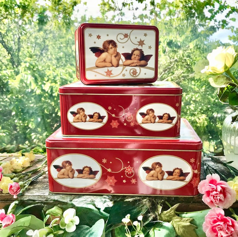 image for 3 cherub storage tins Used but still great storage solution