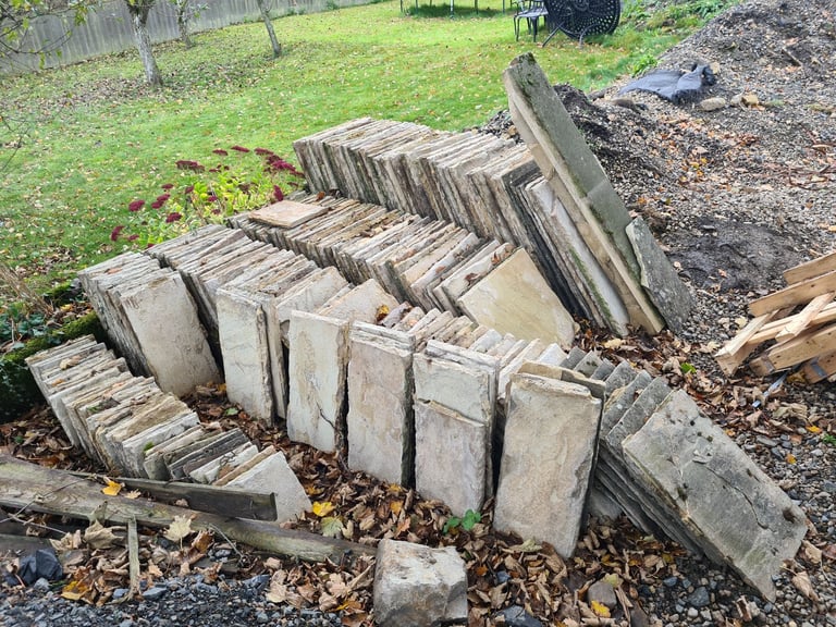 Reclaimed weathered yorkstone paving