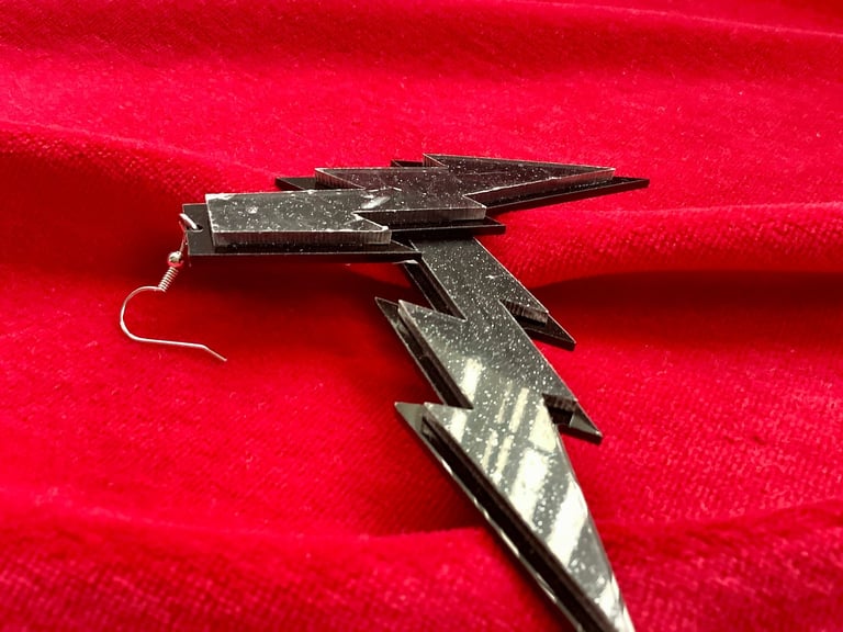 Black Glitter Lightning Bolt Statement Earrings