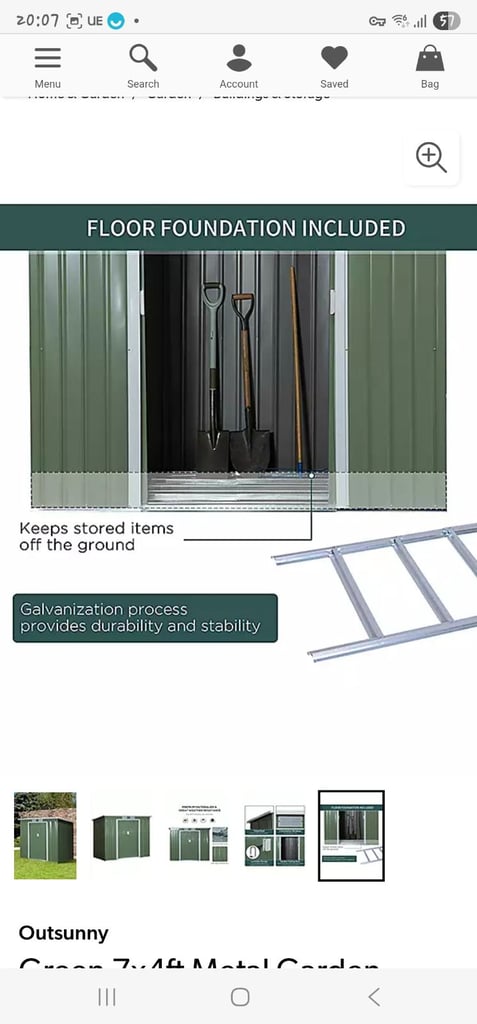 Green 7x4 metal shed