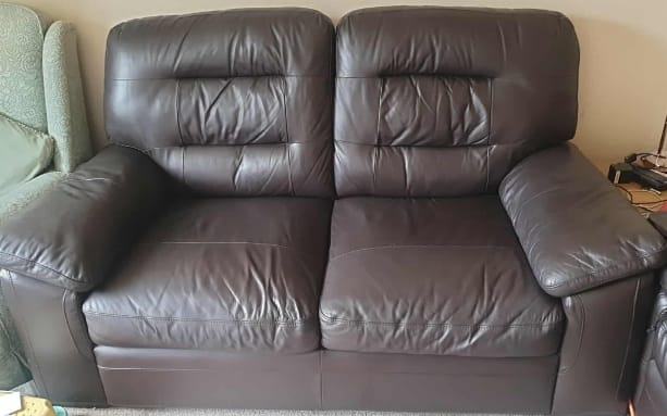 image for DFS real leather sofa set 2 x 2 seater can deliver 