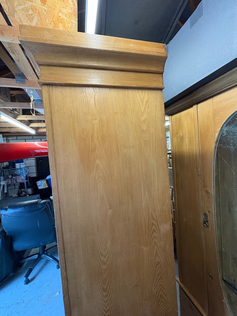 Antique Pine Double Wardrobe with mirror