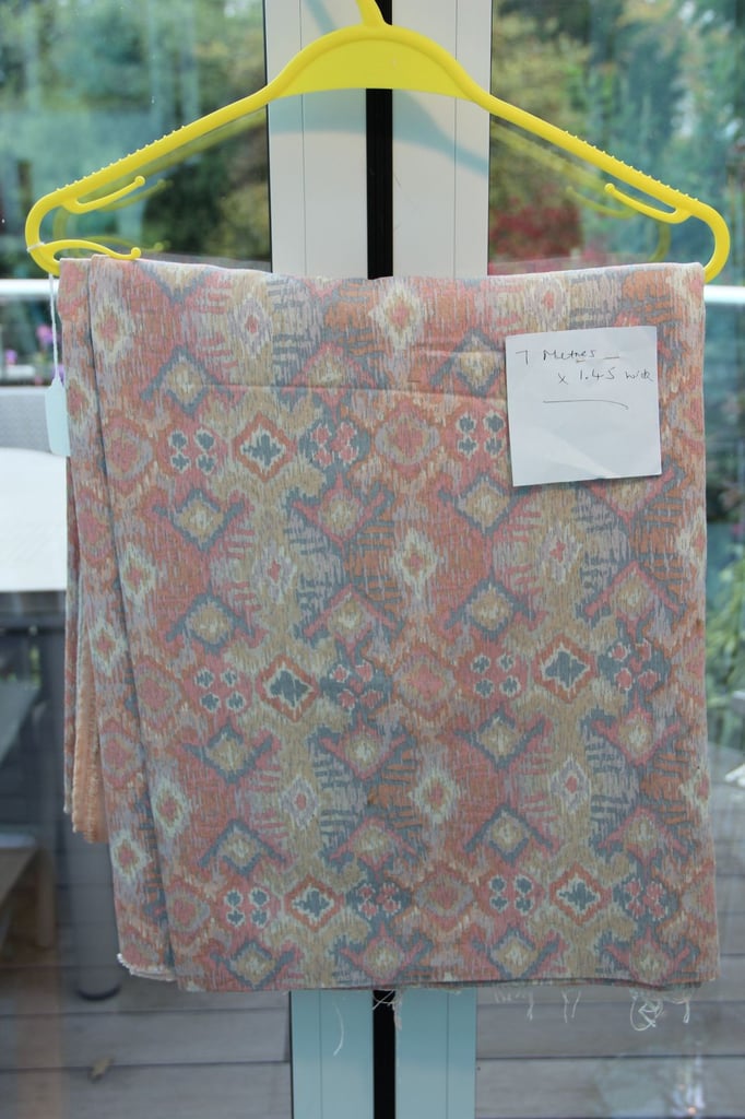 image for New Curtain Material, Pink / Grey pattern.