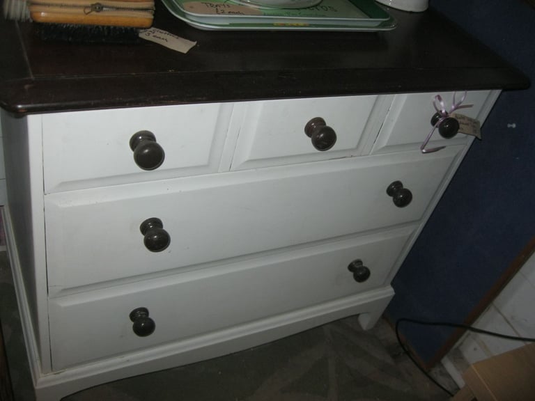 image for WHITE STURDY 'STAG' CHEST OF 5 DRAWERS. IN GOOD ORDER. VIEWING / DELIVERY AVAILABLE