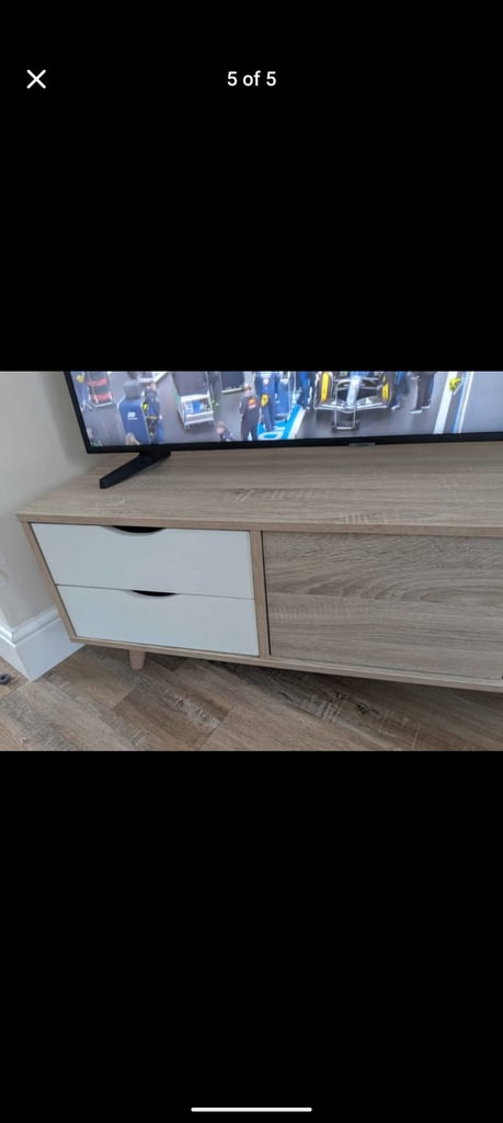 Wooden and white TV unit 
