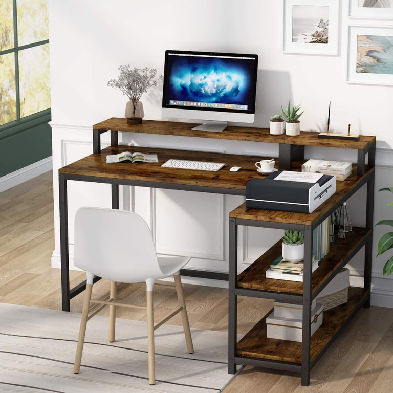 NEW L-Shaped Computer Desk Corner Study Writting Table w/ Storage Shelves