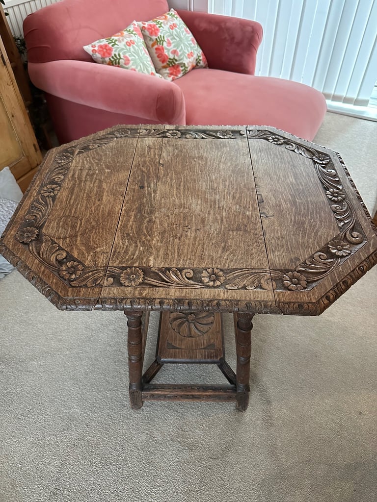 image for Antique Renaissance-style octagonal carved oak gateleg table