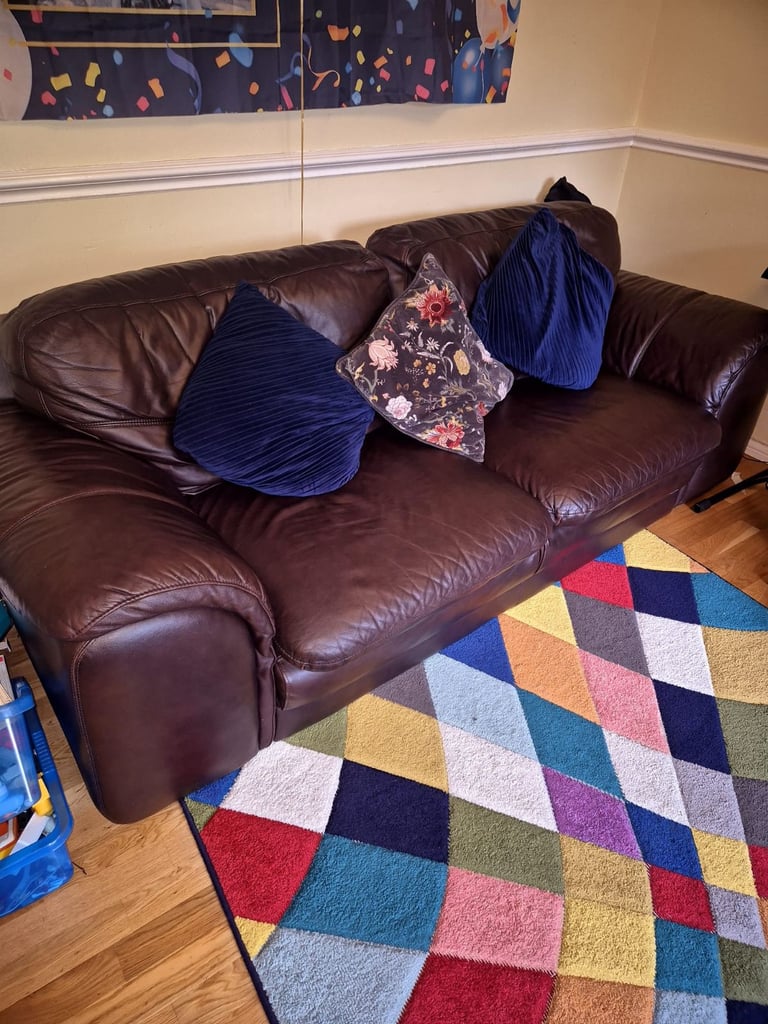 image for Brown leather sofa 2 seater and 3 seater 