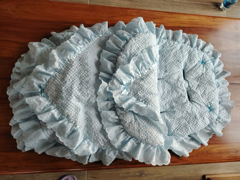 Baby Car Seat Cosytoes Footmuff Broderie Anglaise Frilly Bows Blue Babyco