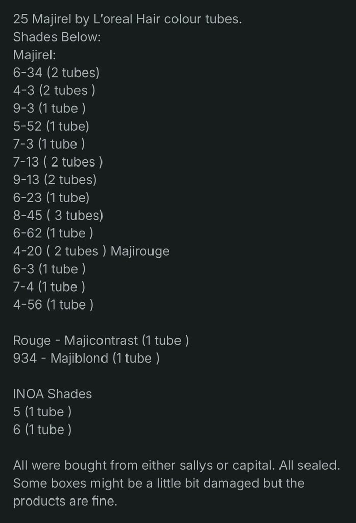 25 tube bundle of L’Oréal hair dye -colours below