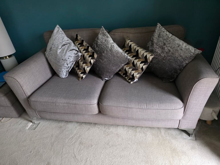 Sofology 3 & 2 fabric seater sofa + storage pouffe (Like New)