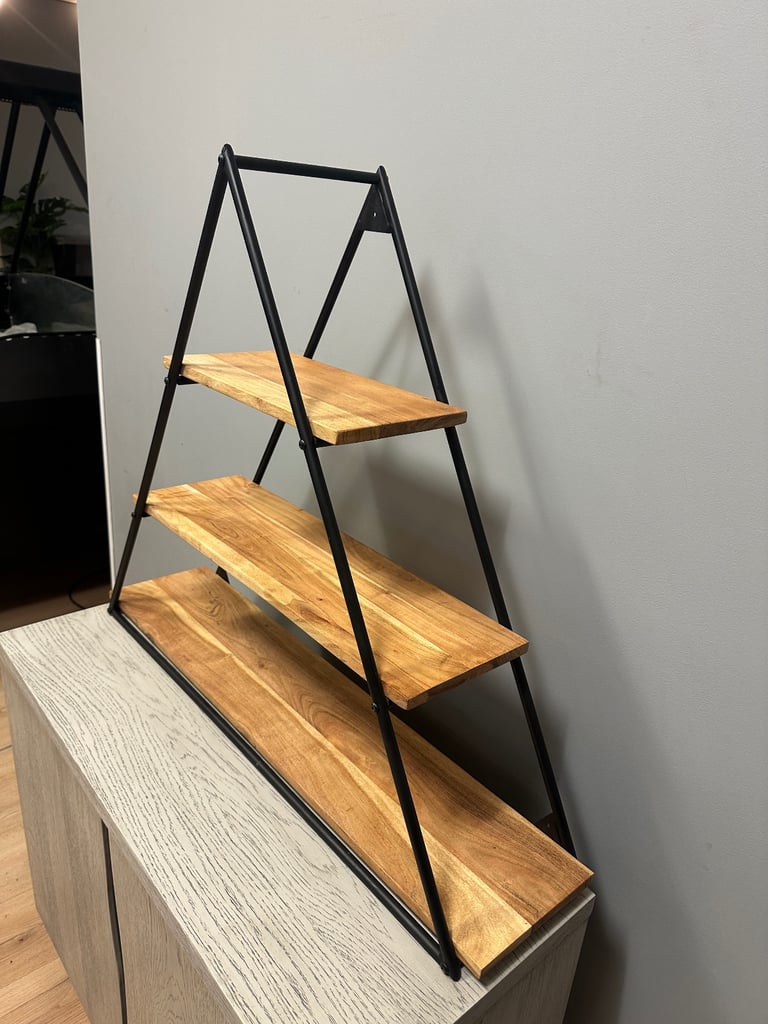 Corndell Furniture Triangle Wall Shelf in Oak and Black Metal Industrial Modern
