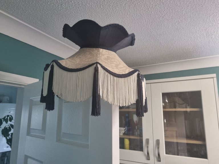  Cream and Blue Brocade Fabric Victorian Crown Top Lampshades