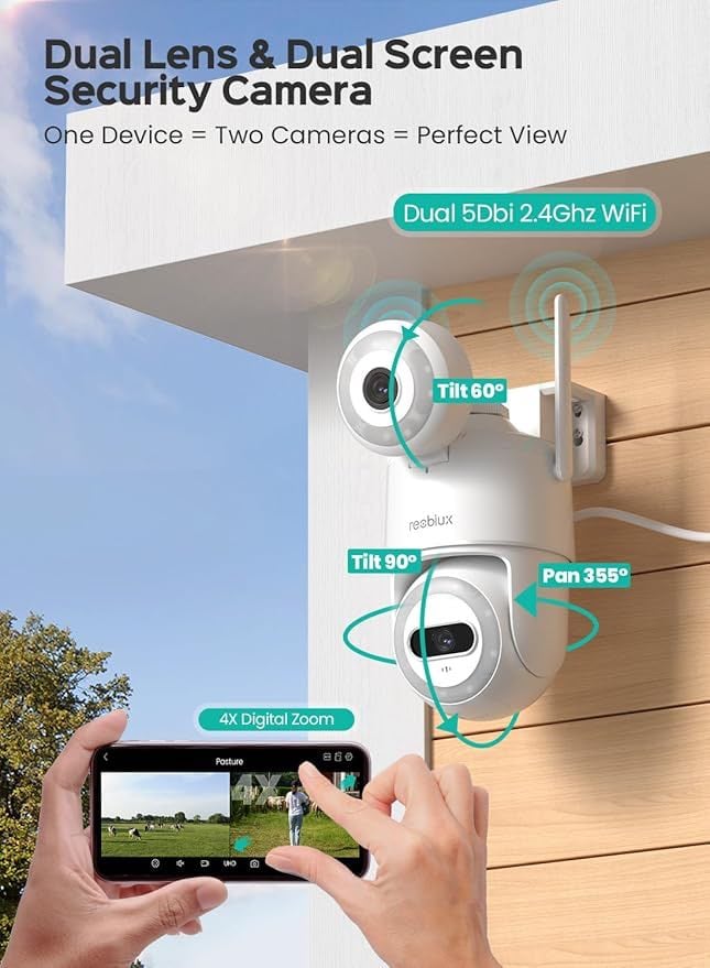 REOBIUX K8Q 2K Dual-Lens IP66 Waterproof Outdoor Security Camera