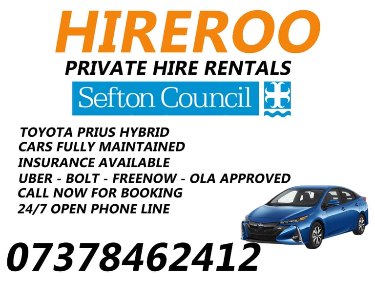 Private Hire Cars - Sefton Plate - Taxi Rentals - Toyota Prius - Private Hire - Uber Cars