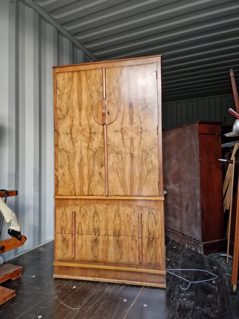 image for 1930’s Art Deco Walnut Two Door Cupboard Over Two Drawers 