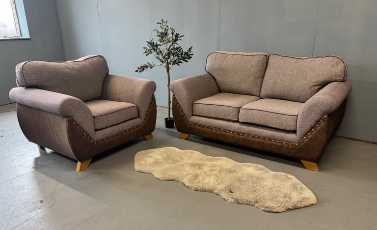 SCS Grey & Tan 2 Seater Sofa & Chair  £295 Free Local Delivery