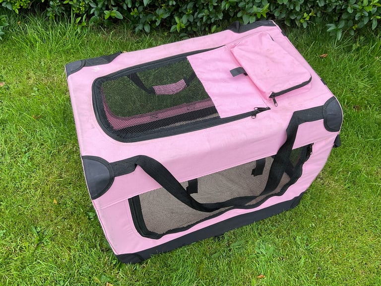 Pink Fabric Pet Crate Carrier Travel Cage Dog Cat