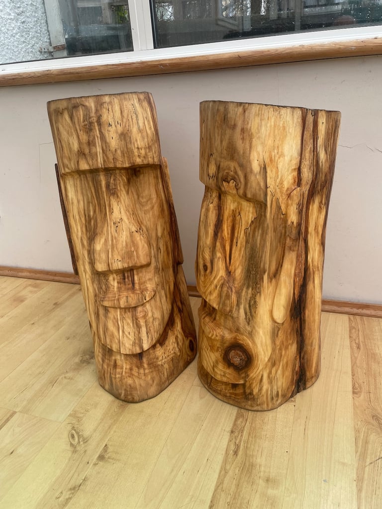 Carved Wooden Easter Island Heads