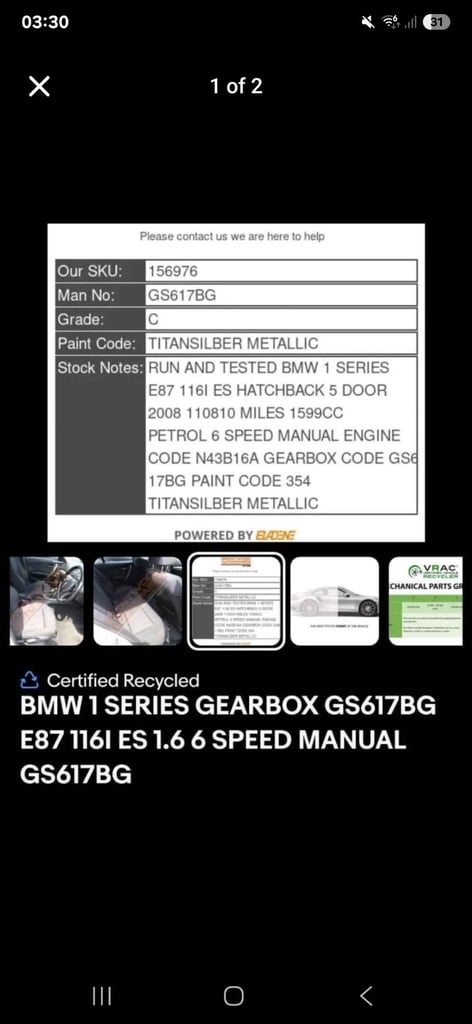 Bmw serie 1 gearbox