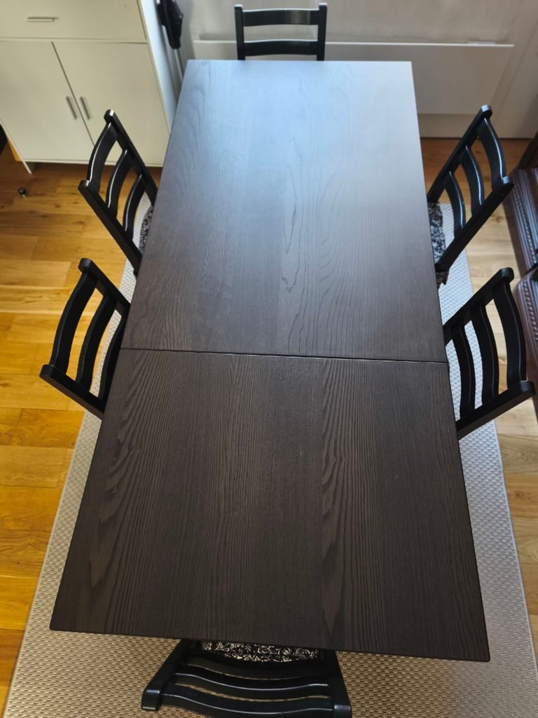 Dining extendable table ikea + 6 LÄRHAMN Chairs