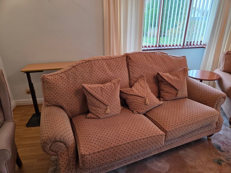 Two, two seater sofas and large foot stool 