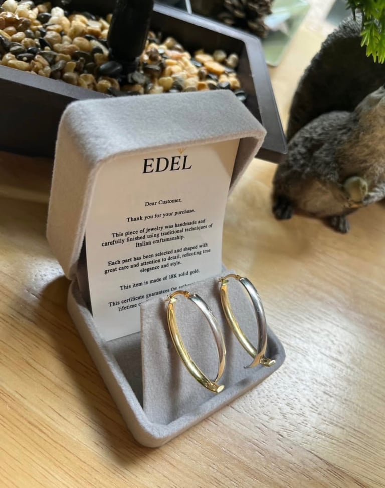 EDEL Earrings rings 18k solid gold, weight 5.10 
