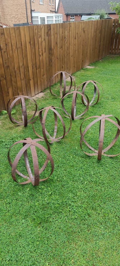 Your popular barrel rings spheres. Good for garden decor.£10 each.