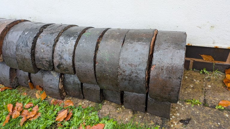 Reclaimed blue half-round bricks