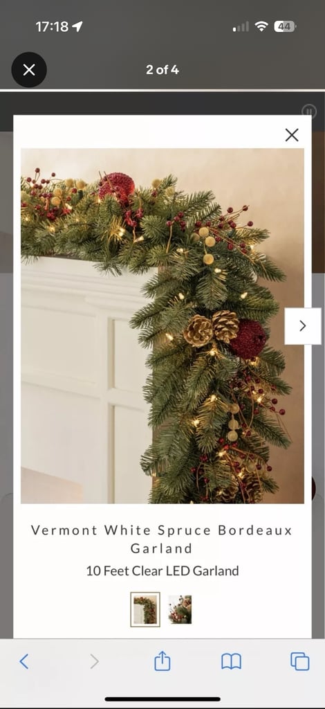 Balsam Hill Vermont White Spruce Bordeaux 10ft Pre Lit Garland 