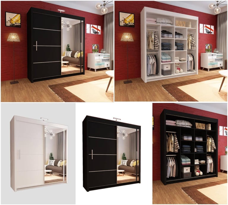 image for Brand New - Chicago Mirror Sliding Door Wardrobe - Grey - SAME/NEXT DAY DELIVERY