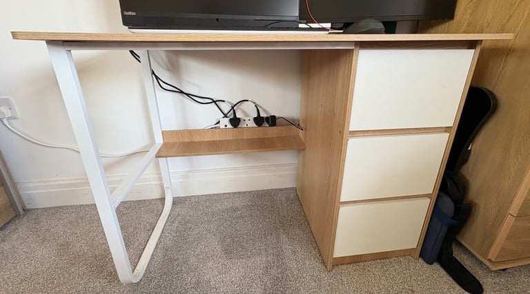 Modern Simple Style Rectangular Work Desk with Compartment Drawers
