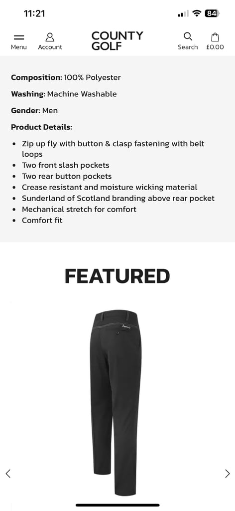 image for Sunderland Technical Performance Classic Fit Trousers