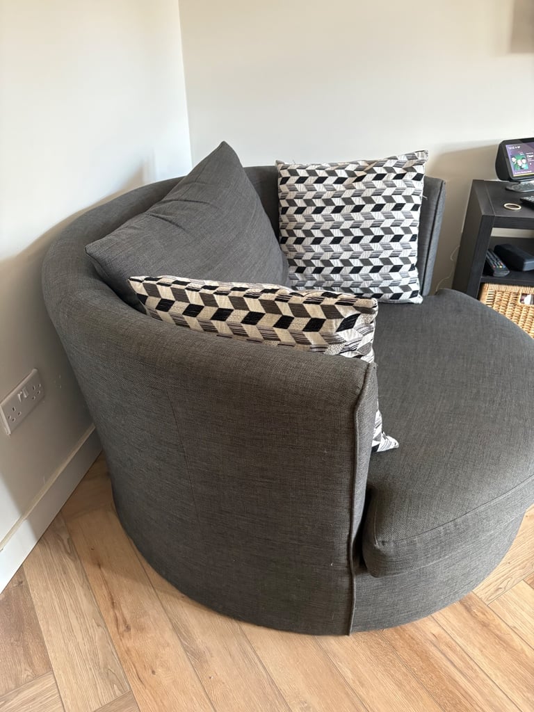 Grey DFS sofa and Cuddle swivel chair