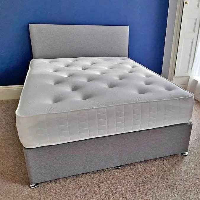 double velvet fabric bed with base and headboard and memory foam mattress