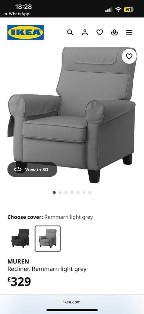 image for IKEA ARMCHAIR MUREN Recliner, Remmarn light grey