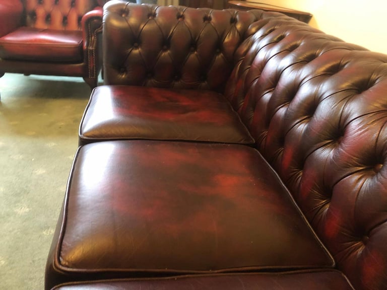 Ox Blood Red Chesterfield Sofa, chair and footstool