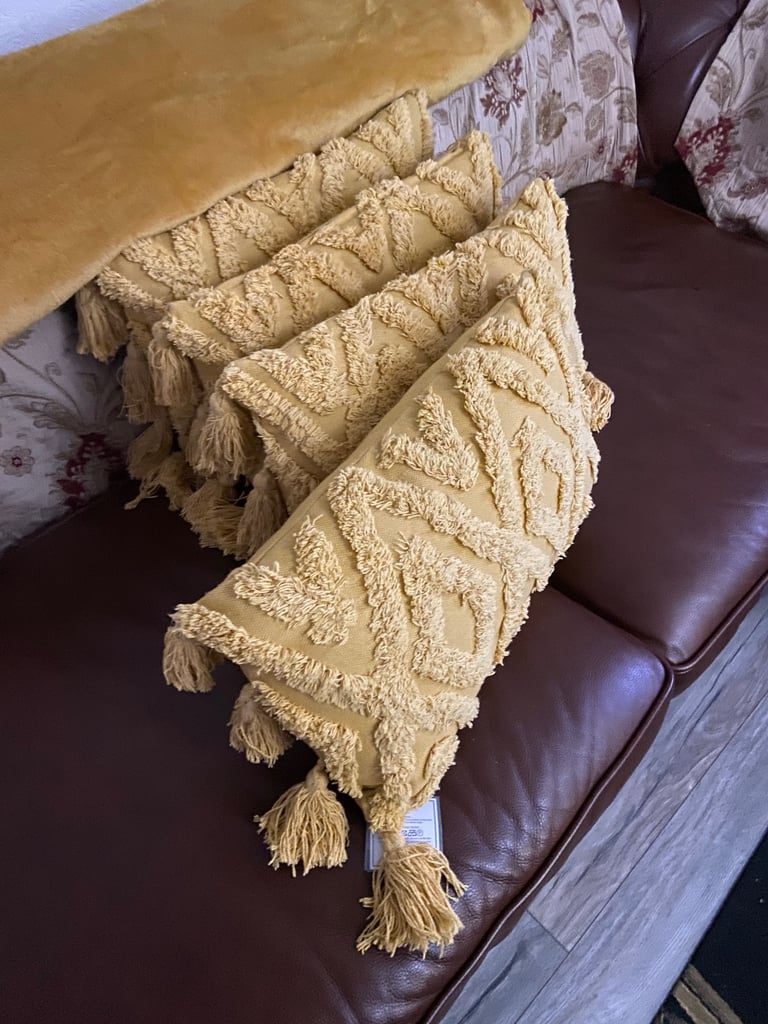 4 oblong cushions and throw 