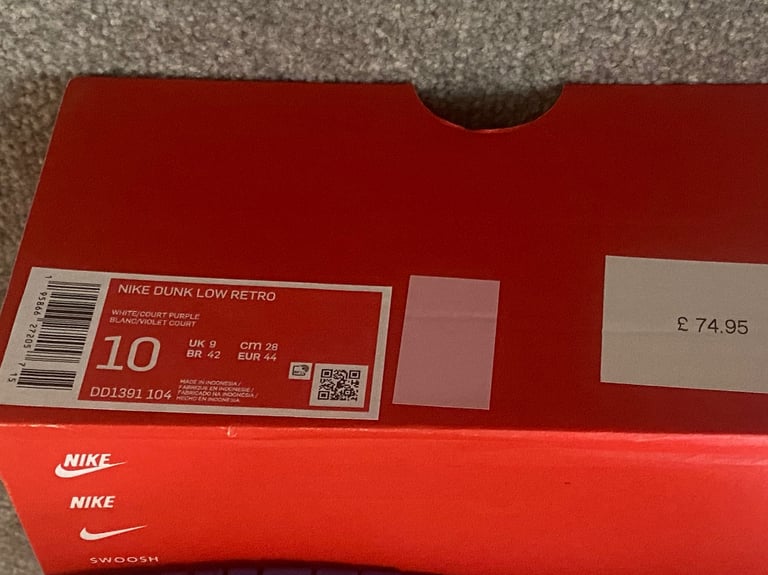  Nike Dunk Low Retro Shoes/Trainers,9(UK),White/Court Purple,New with Box